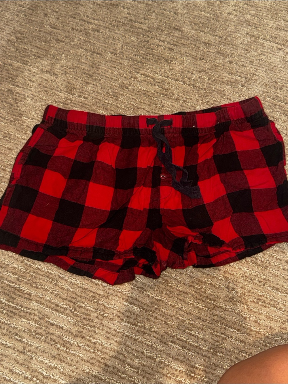 stars above Red and Black Buffalo Plaid Athletic Lounge Shorts